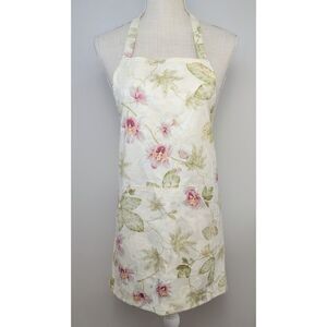 Womens Handmade Bib Apron Floral Orchid Kangaroo Pocket Tie Back Cottage NWOT